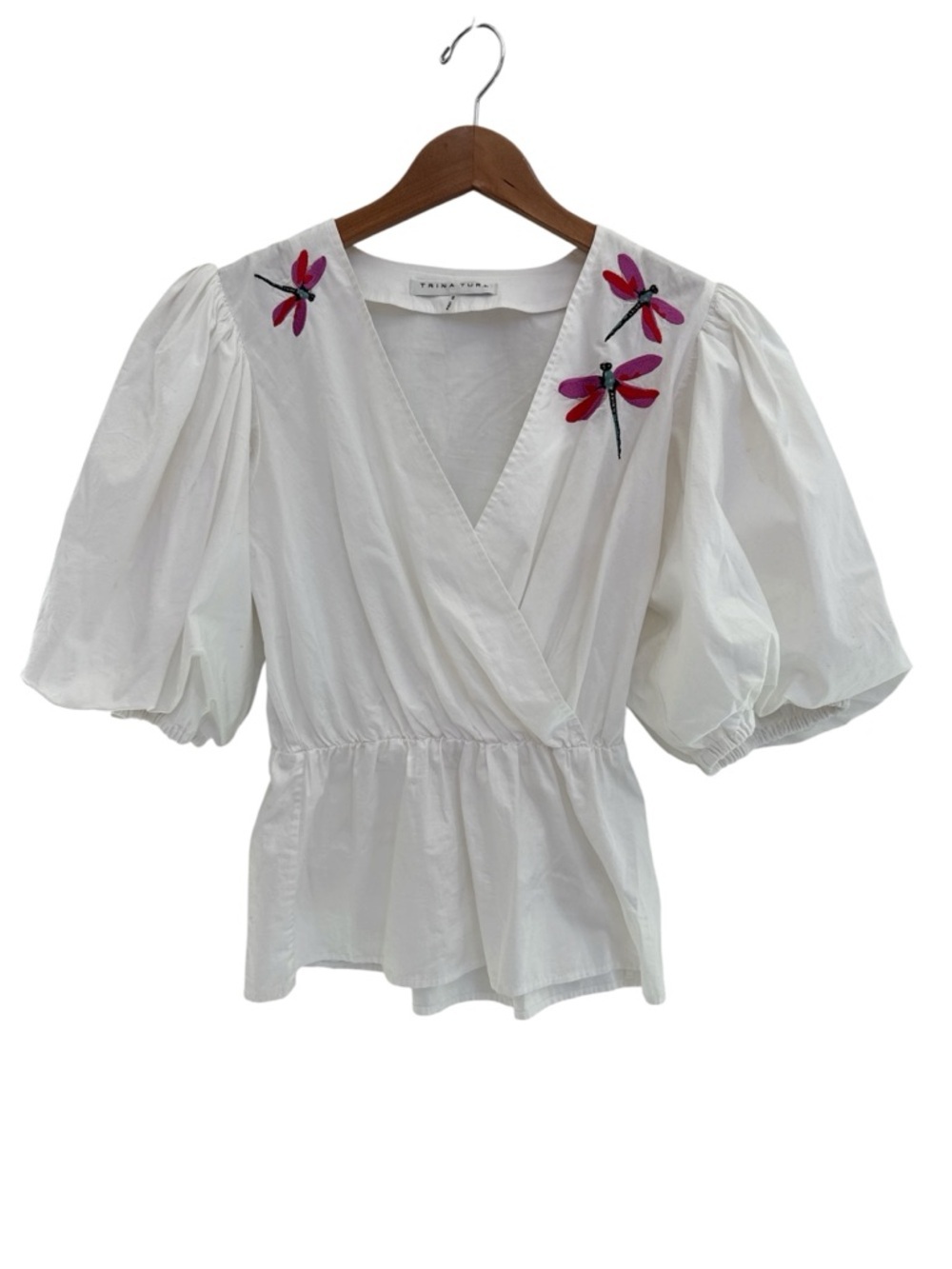 Trina Turk embroidered dragonfly balloon sleeve blouse